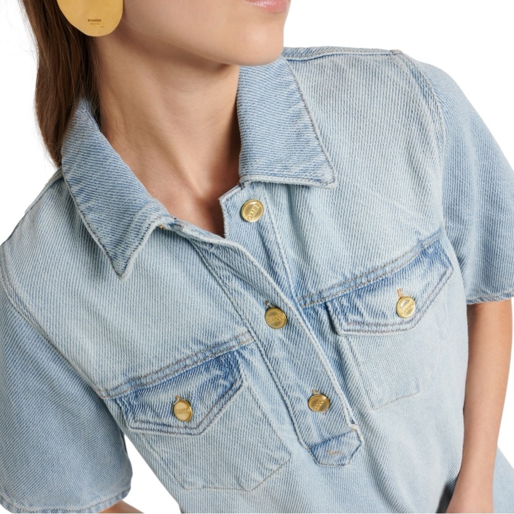 Ganni Cutline Denim Mini Dress - Picture 3 of 15